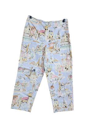 Talbot's Vintage Cream Paris Print  Capri Pants Womens size 4 Petite